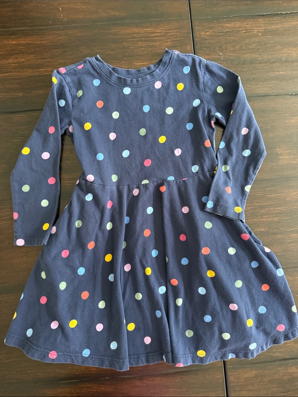 Primary Navy Polka Dot Long-Sleeve Twirl Dress